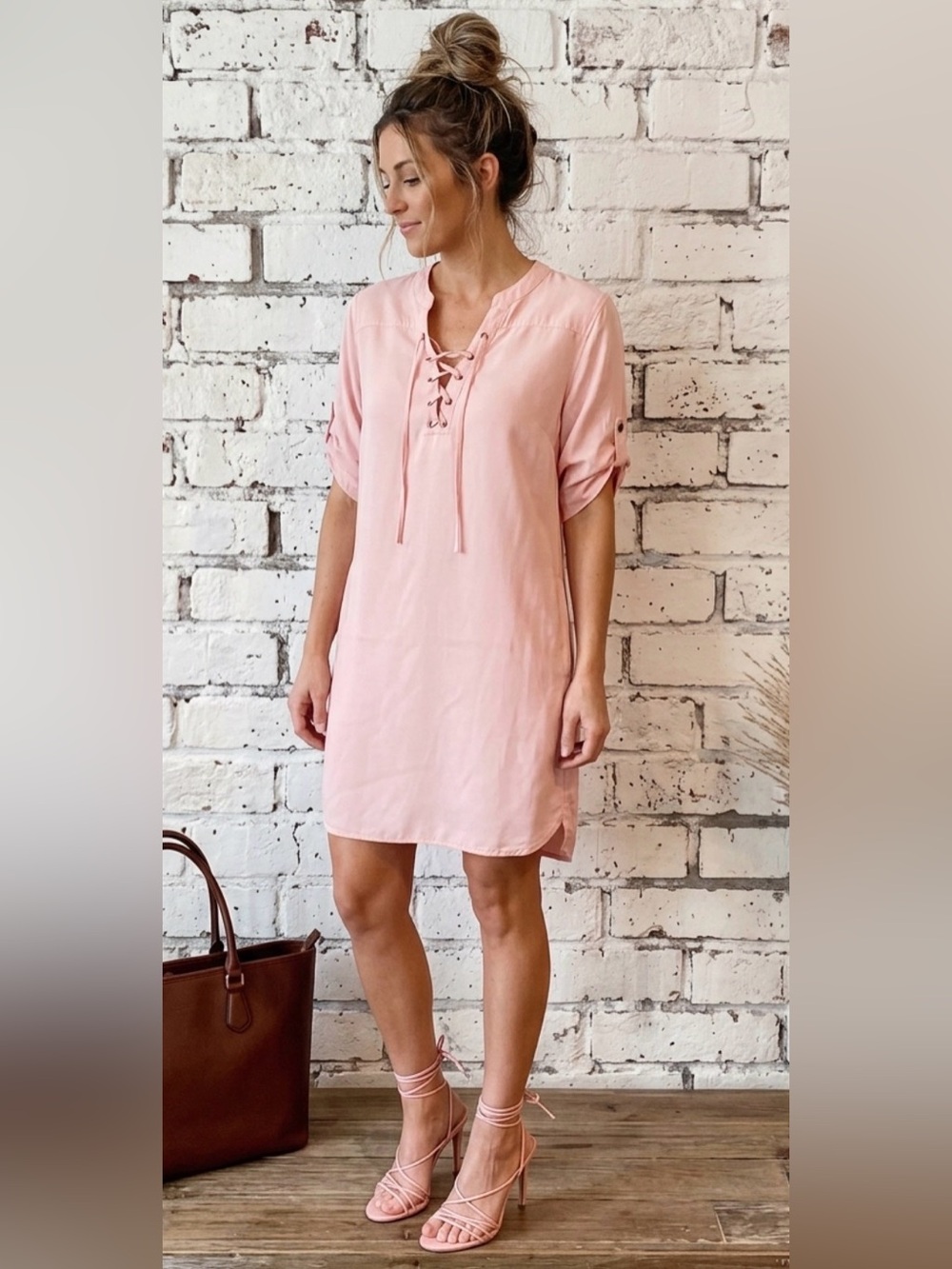 Philosophy Blush Pink Lace-Up Mini Dress
